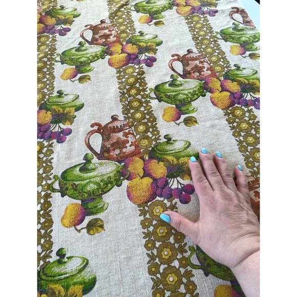 Vintage 60s curtain, fruits and kitchenware, retro kitchen, single panel - Picture 5 of 10